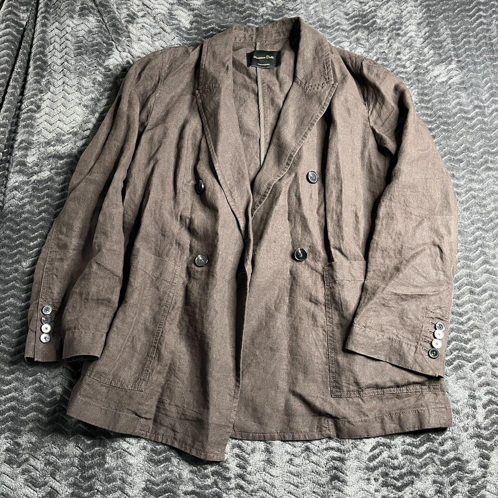 Massimo Dutti Blazer Jacket Womens Button Linen Long Sleeve Coat Size S brown